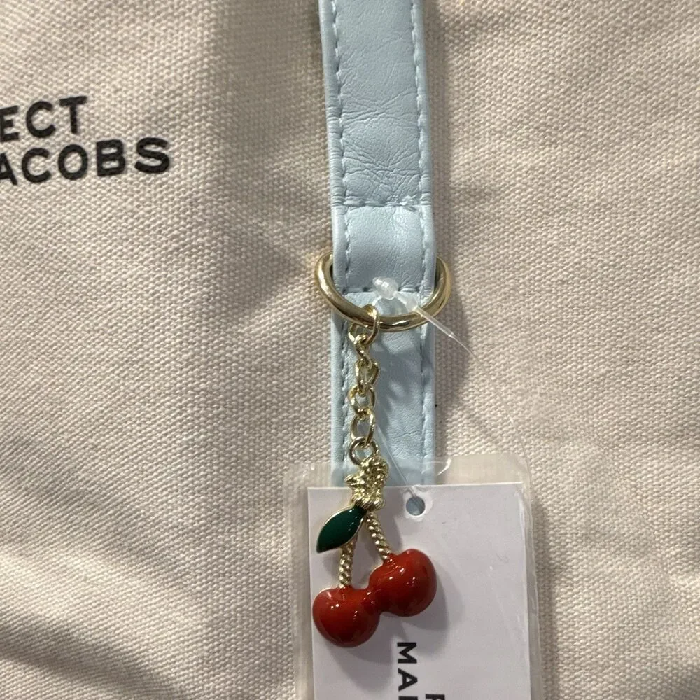 Marc Jacobs Perfect Tote Bag Ivory Light Blue Handles Cherry Charm Gold Hardware